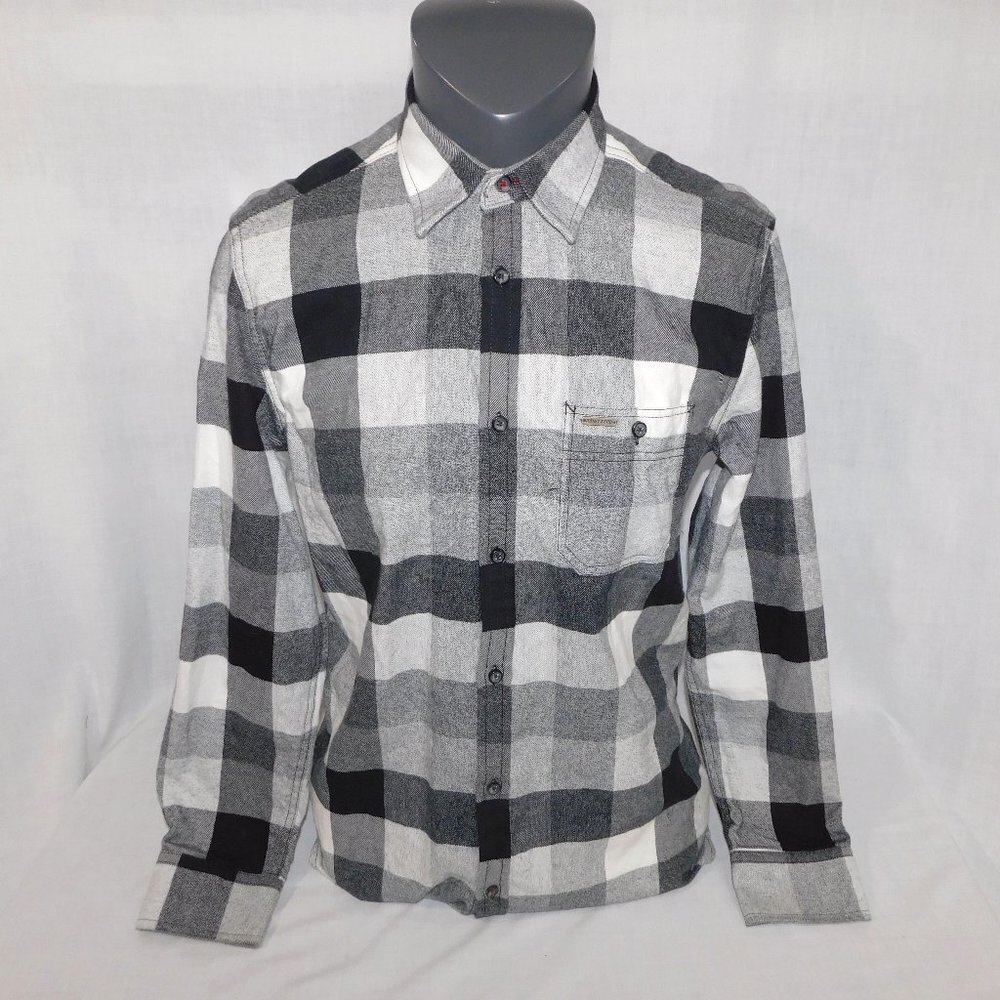 Point Zero Gold Black Label Black Gray Plaid Button Front Flannel Shirt Mens M